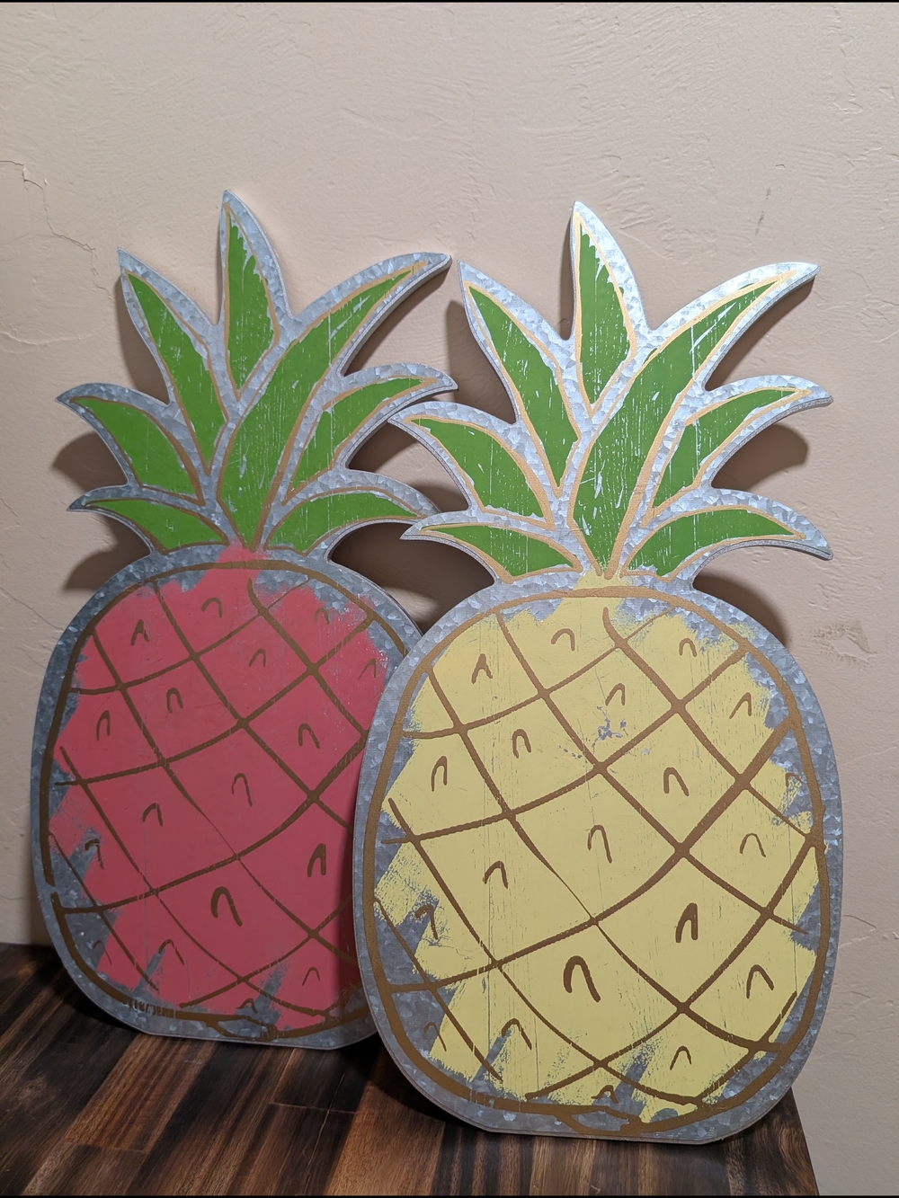 Hobby Lobby Yellow & Pink With Galvanized Edges Pineapple Wall Pictures